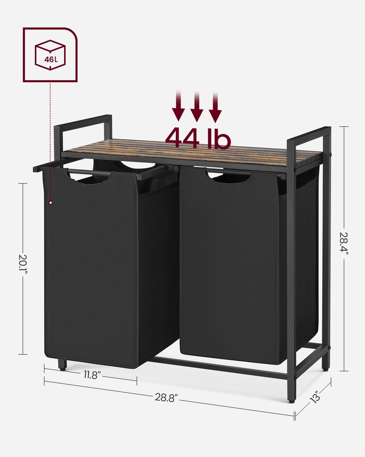 Laundry Hamper with 2 Pull-Out and Removable Bags, 2 x 12.1 Gallons (46L) - image 31