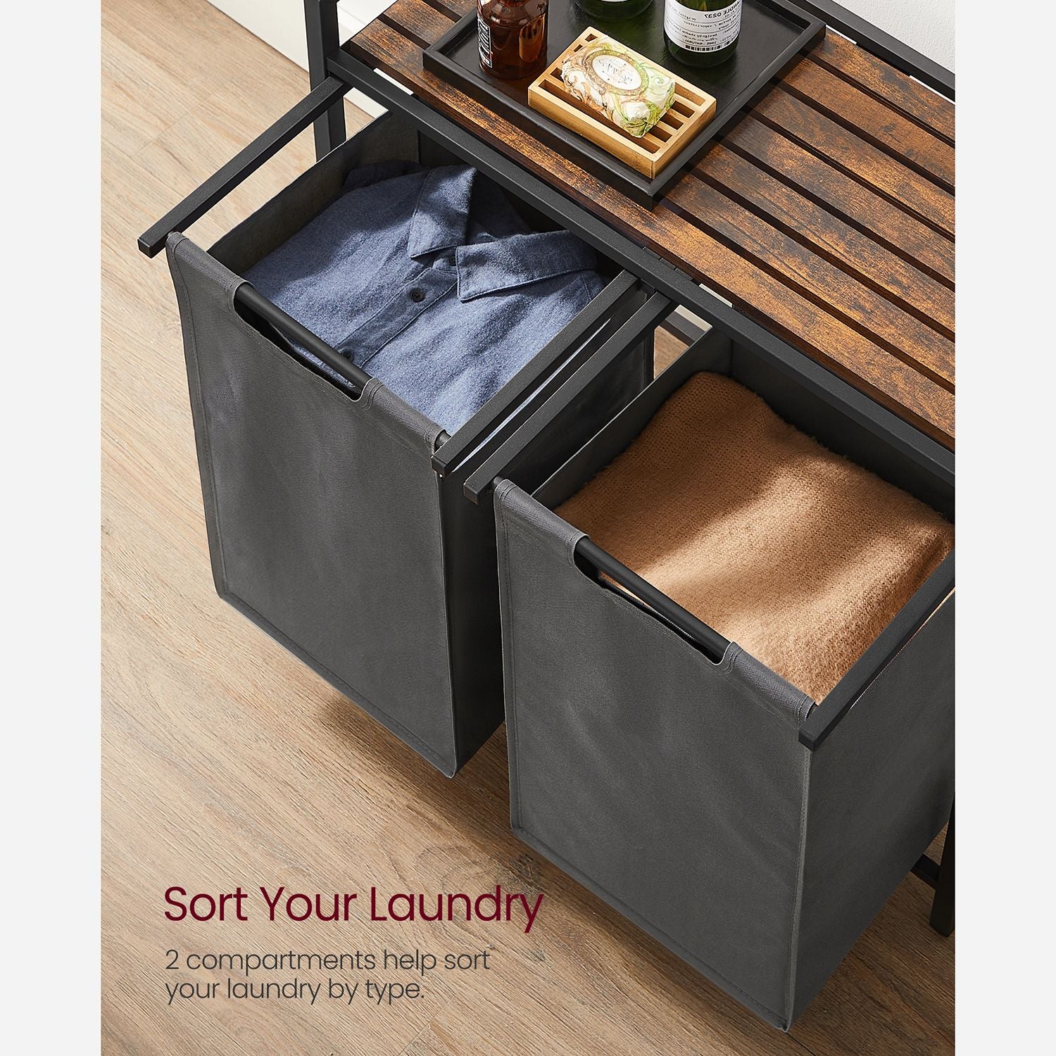 Laundry Hamper with 2 Pull-Out and Removable Bags, 2 x 12.1 Gallons (46L) - image 4