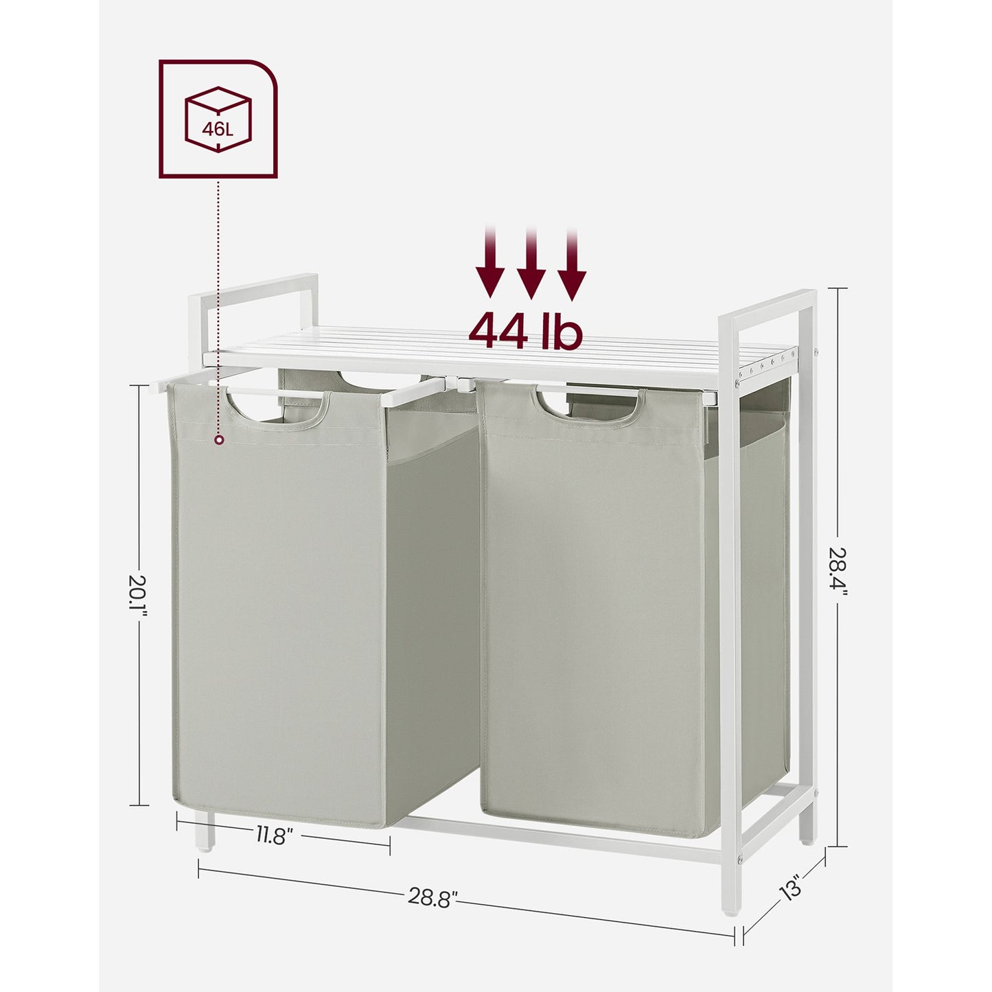 Laundry Hamper with 2 Pull-Out and Removable Bags, 2 x 12.1 Gallons (46L) - image 23