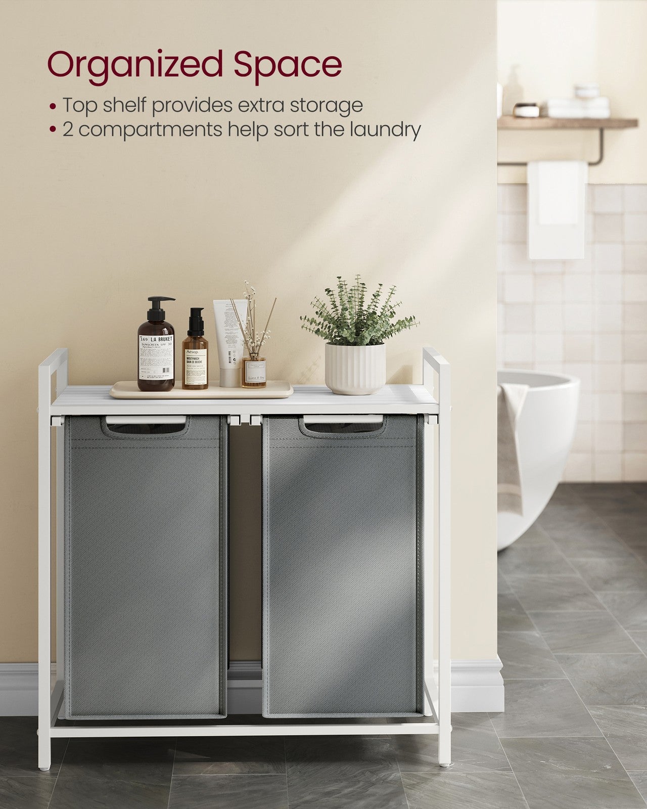 Laundry Hamper with 2 Pull-Out and Removable Bags, 2 x 12.1 Gallons (46L) - image 12
