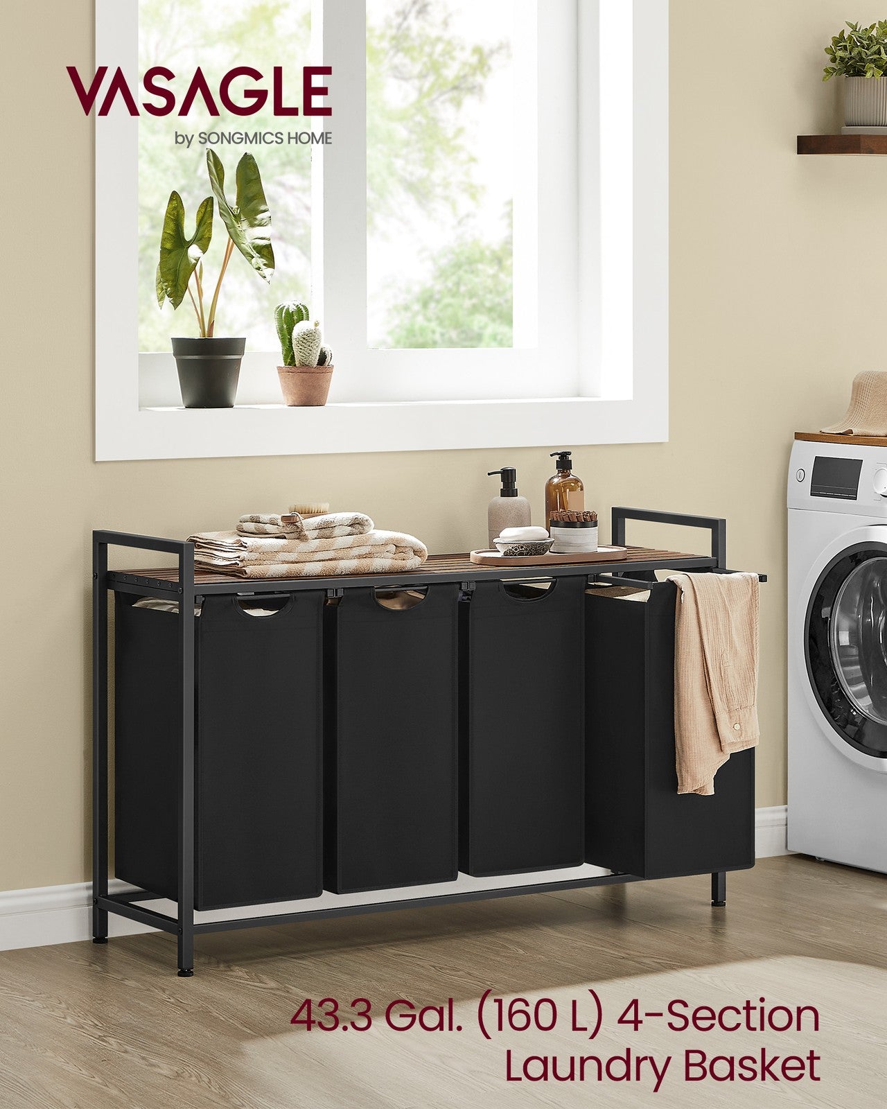 Laundry Hamper with 4 Pull-Out and Removable Bags, 4 x 10.6 Gallons (40L) - image 10
