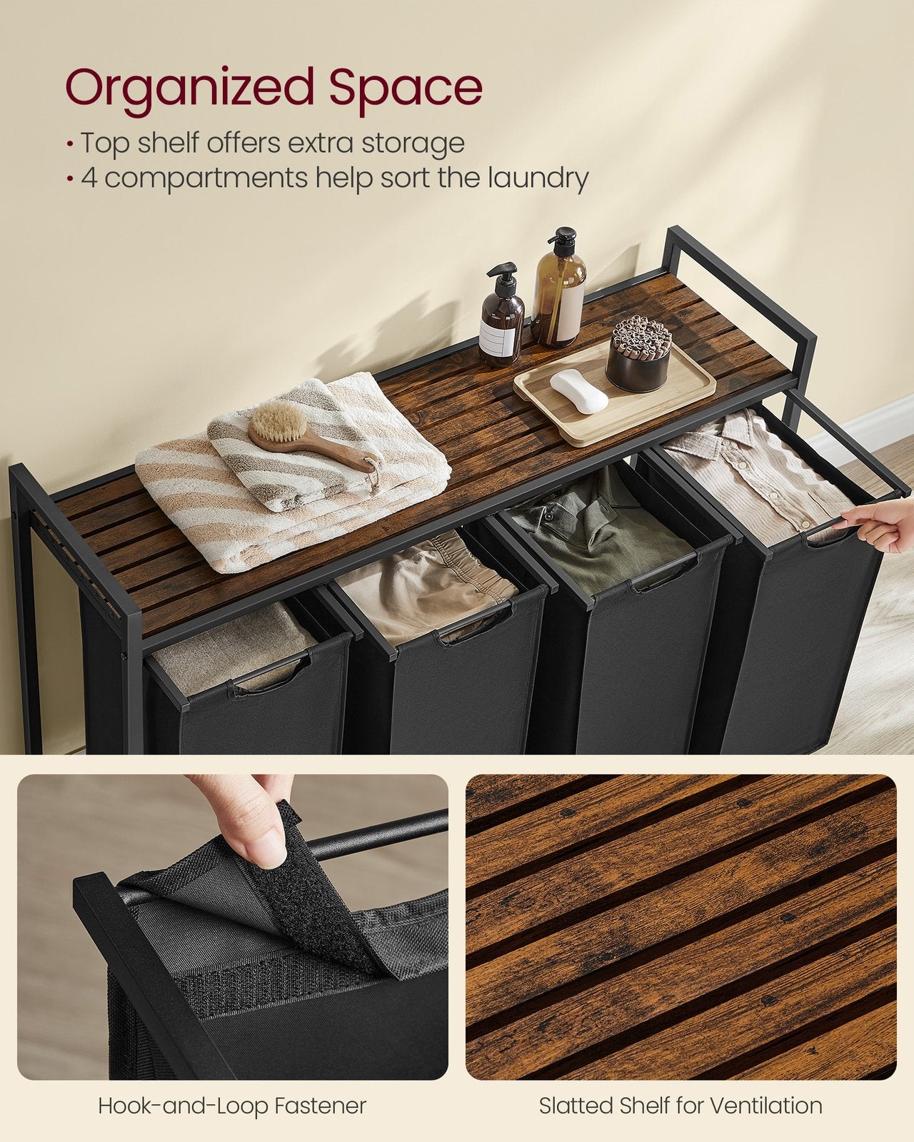 Laundry Hamper with 4 Pull-Out and Removable Bags, 4 x 10.6 Gallons (40L) - image 11