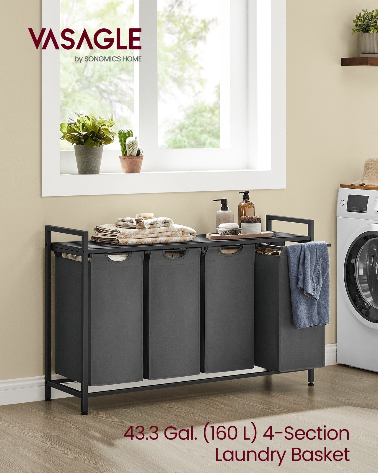 Laundry Hamper with 4 Pull-Out and Removable Bags, 4 x 10.6 Gallons (40L) - image 16