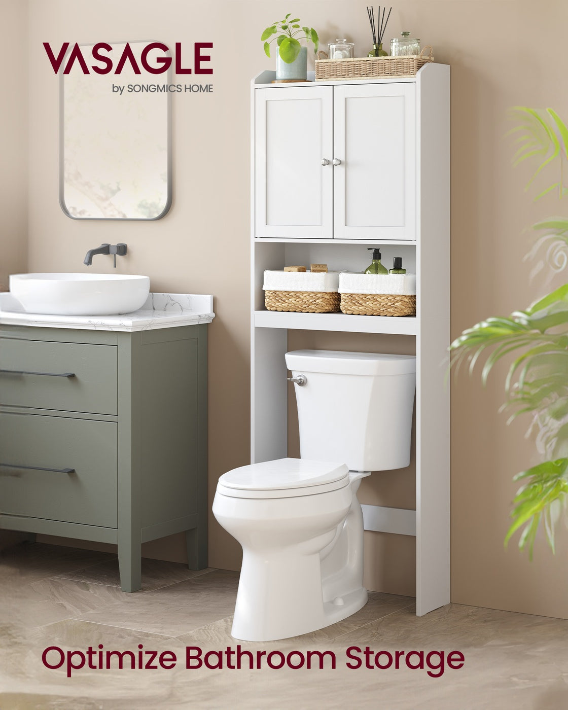 Over Toilet Storage Cabinet, 7.9 x 24. 6 x 70 Inches, Cloud White - image 2