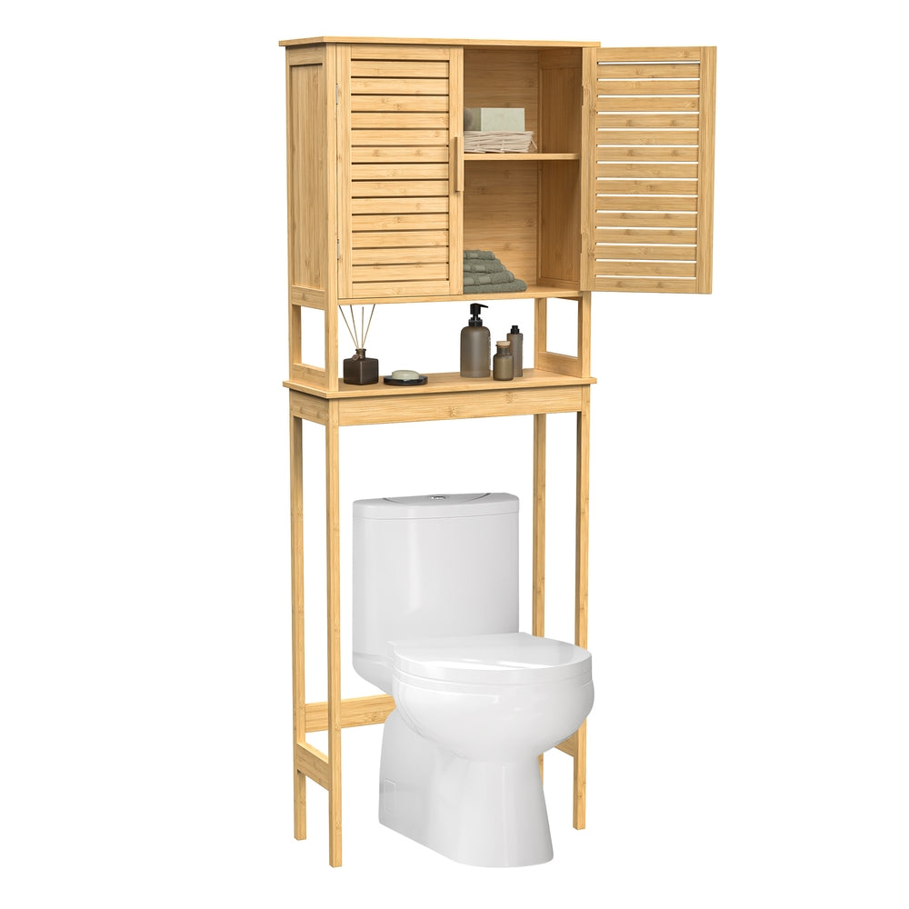 Over-the-Toilet Storage, Bathroom Cabinet with Adjustable Inside Shelf and Bottom Stabilizer Bar, Space-Saving Toilet Rack