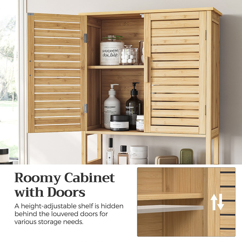 Over-the-Toilet Storage, Bathroom Cabinet with Adjustable Inside Shelf and Bottom Stabilizer Bar, Space-Saving Toilet Rack