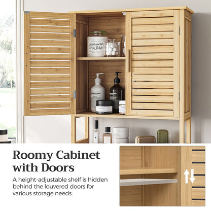 Over-the-Toilet Storage, Bathroom Cabinet with Adjustable Inside Shelf and Bottom Stabilizer Bar, Space-Saving Toilet Rack