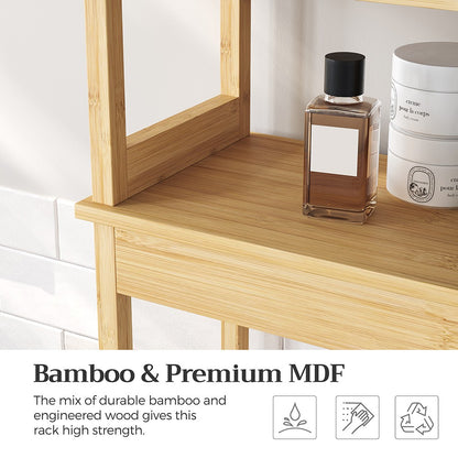 Over-the-Toilet Storage, Bathroom Cabinet with Adjustable Inside Shelf and Bottom Stabilizer Bar, Space-Saving Toilet Rack