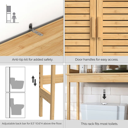 Over-the-Toilet Storage, Bathroom Cabinet with Adjustable Inside Shelf and Bottom Stabilizer Bar, Space-Saving Toilet Rack