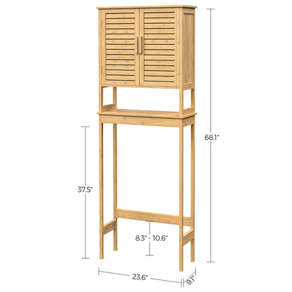 Over-the-Toilet Storage, Bathroom Cabinet with Adjustable Inside Shelf and Bottom Stabilizer Bar, Space-Saving Toilet Rack