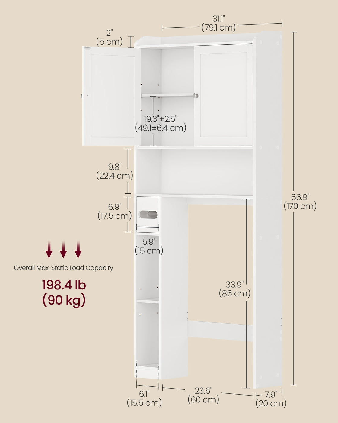 Bathroom storage shelf with paper holder over toilet - image 4