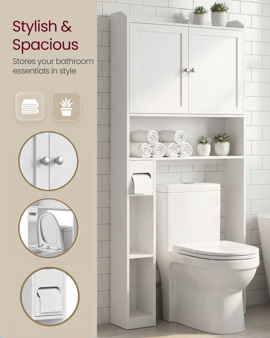 Bathroom storage shelf with paper holder over toilet - image 5