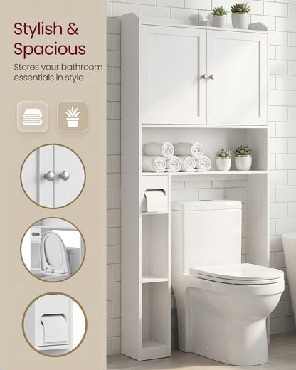 Bathroom storage shelf with paper holder over toilet - image 5