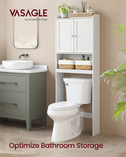 Bathroom storage shelf with paper holder over toilet - image 7