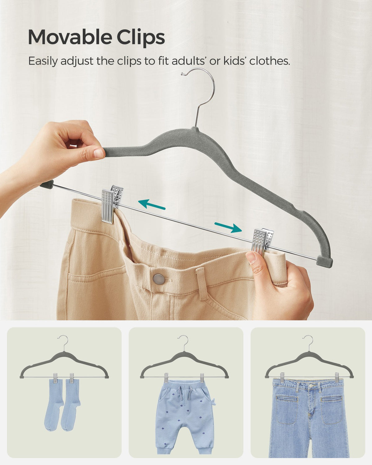 30-Pack Pants Hangers, 167 Inch Velvet Trousers Hangers, with Adjustable Clips