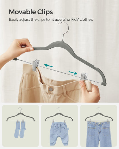 30-Pack Pants Hangers, 167 Inch Velvet Trousers Hangers, with Adjustable Clips