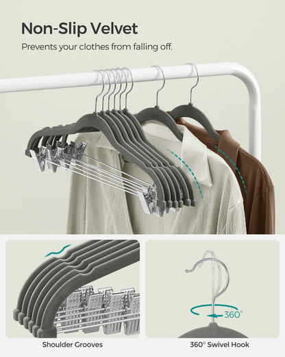 30-Pack Pants Hangers, 167 Inch Velvet Trousers Hangers, with Adjustable Clips