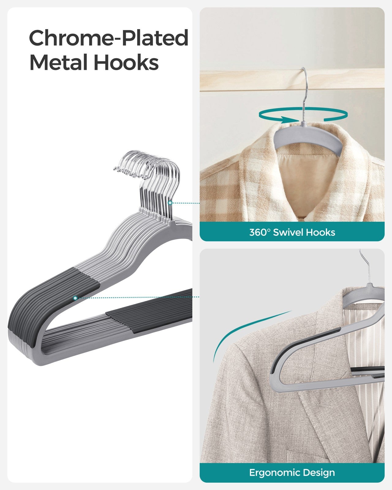 50-Pack Non-Slip Plastic Clothes Hangers — Light and Dark Grey