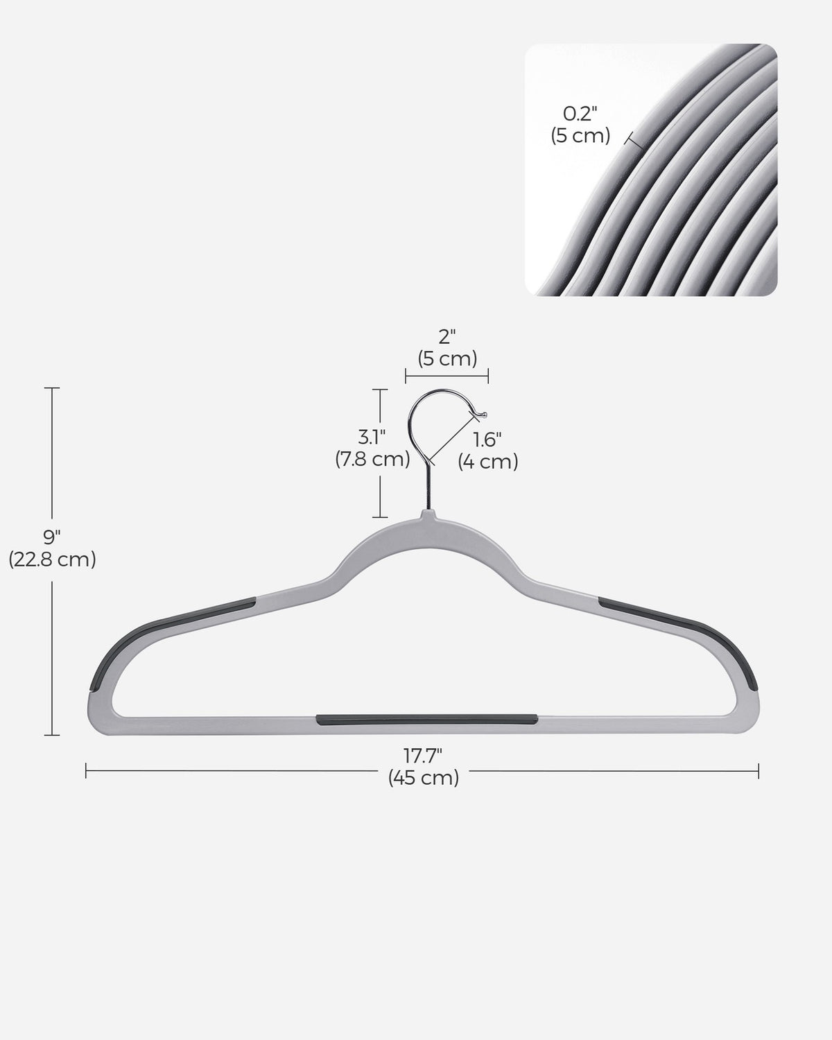 50-Pack Non-Slip Plastic Clothes Hangers — Light and Dark Grey