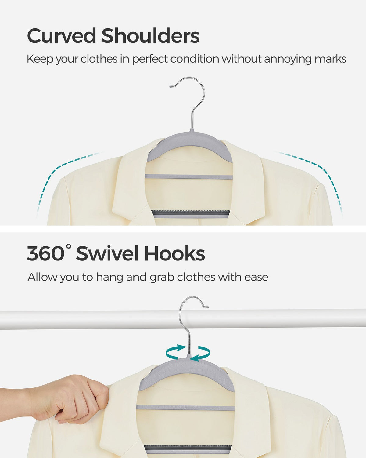 Pack of 50 Coat Hangers, Heavy Duty Plastic Hangers with Non-Slip Design, Space-Saving Clothes Hangers