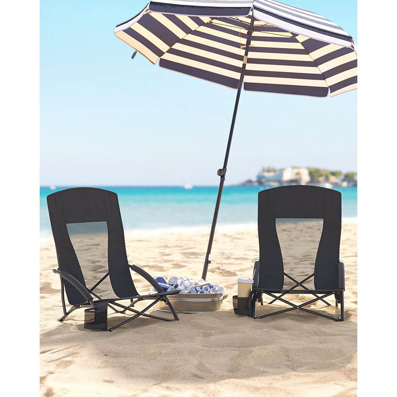 Set of 2 Portable Beach Chairs for Adults - HWLEXTRA 