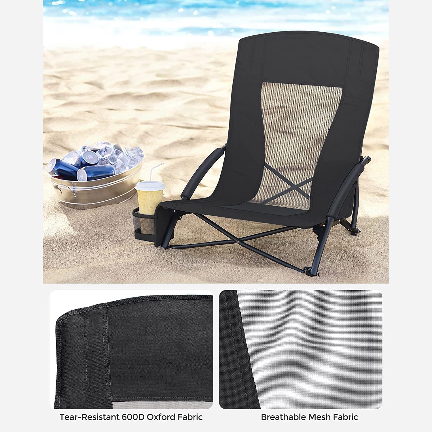 Set of 2 Portable Beach Chairs for Adults - HWLEXTRA 