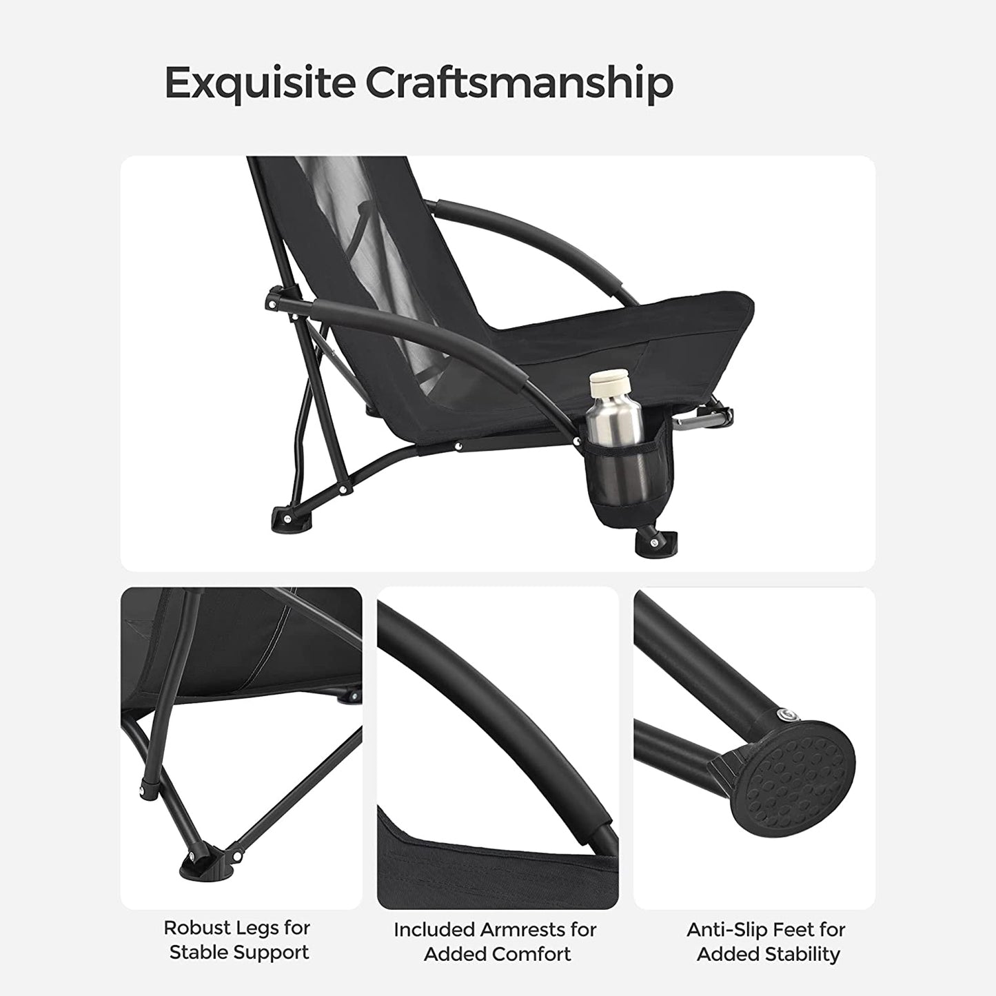 Set of 2 Portable Beach Chairs for Adults - HWLEXTRA 