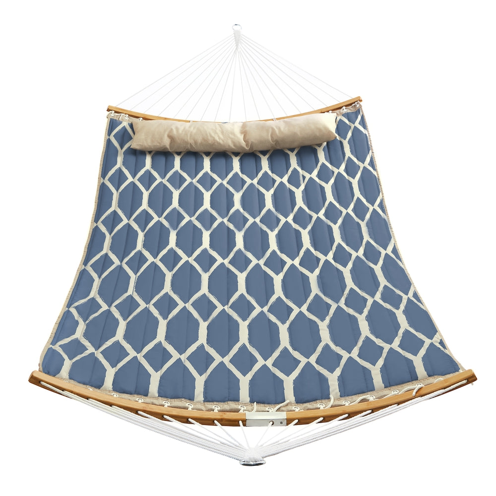 Hammock, Quilted Hammock with Curved Bamboo Spreaders, Pillow, 78.7 x 55.1 Inches