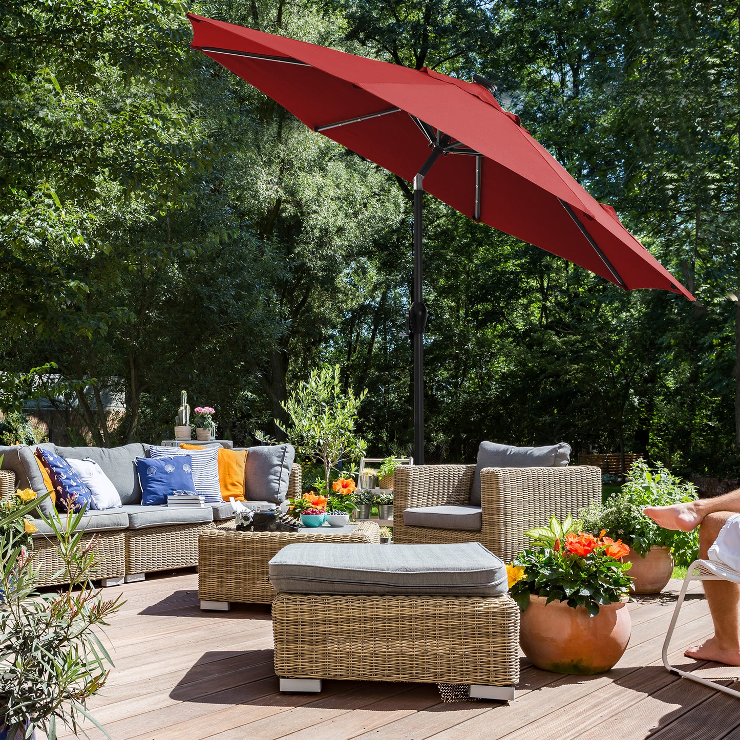 9 ft Solar Patio Umbrella Red - image 3