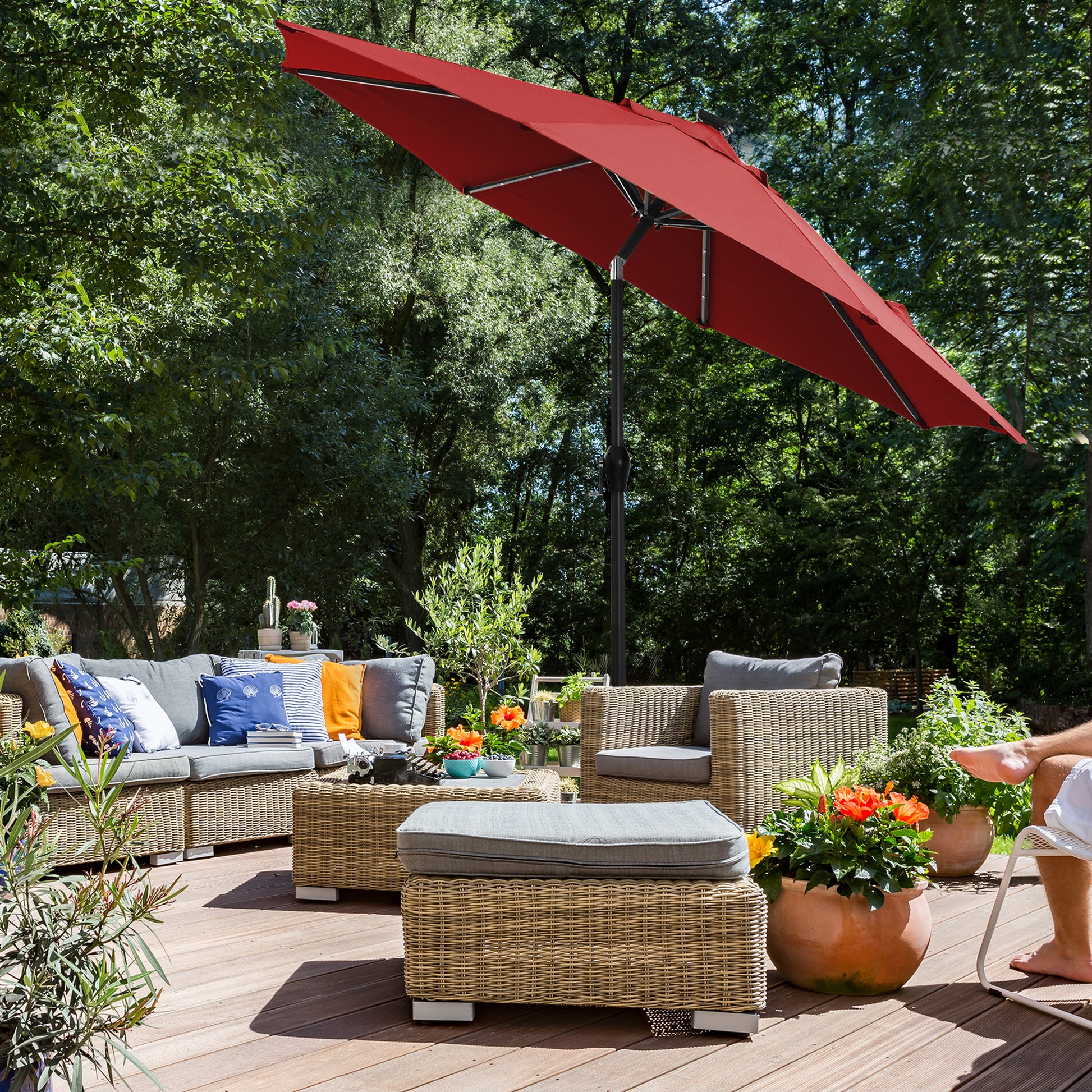 9 ft Solar Patio Umbrella Red - image 3