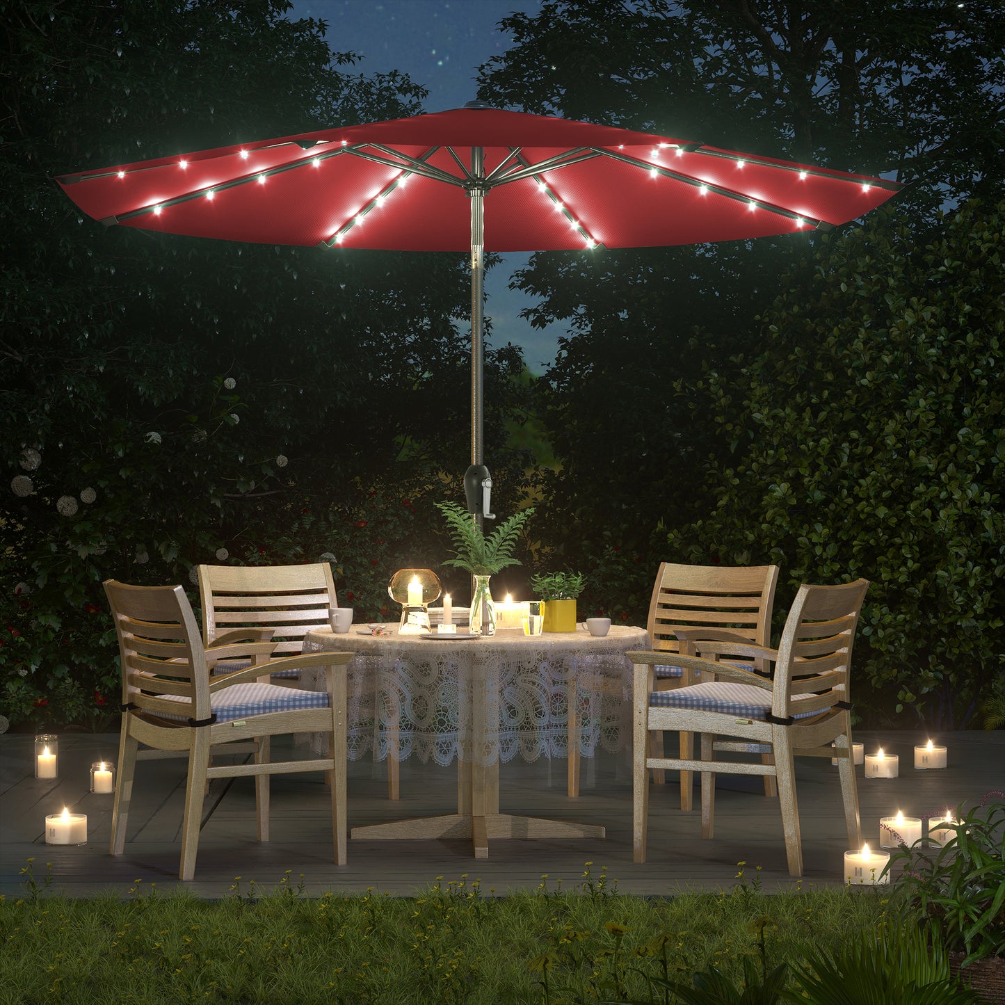 9 ft Solar Patio Umbrella Red - image 4