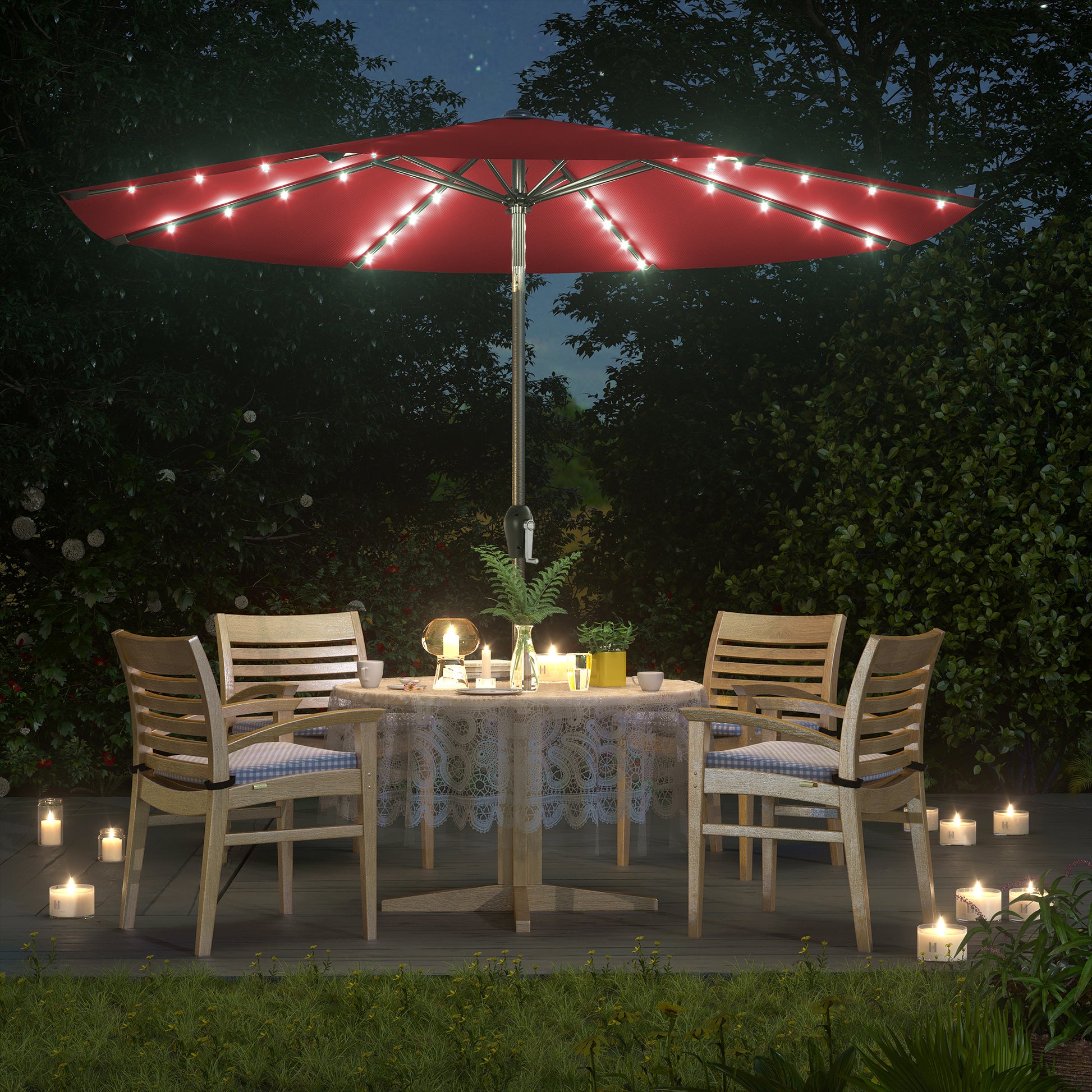 9 ft Solar Patio Umbrella Red - image 4