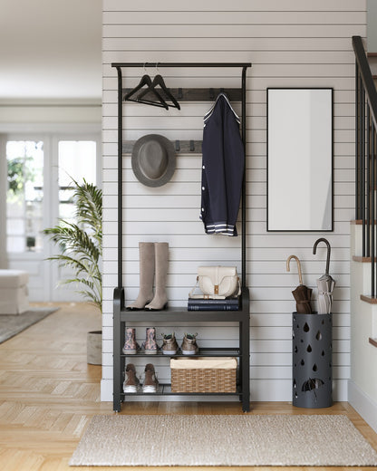 Coat Rack, Hall Tree with Shoe Bench for Entryway, Industrial Accent Furniture with Steel Frame
