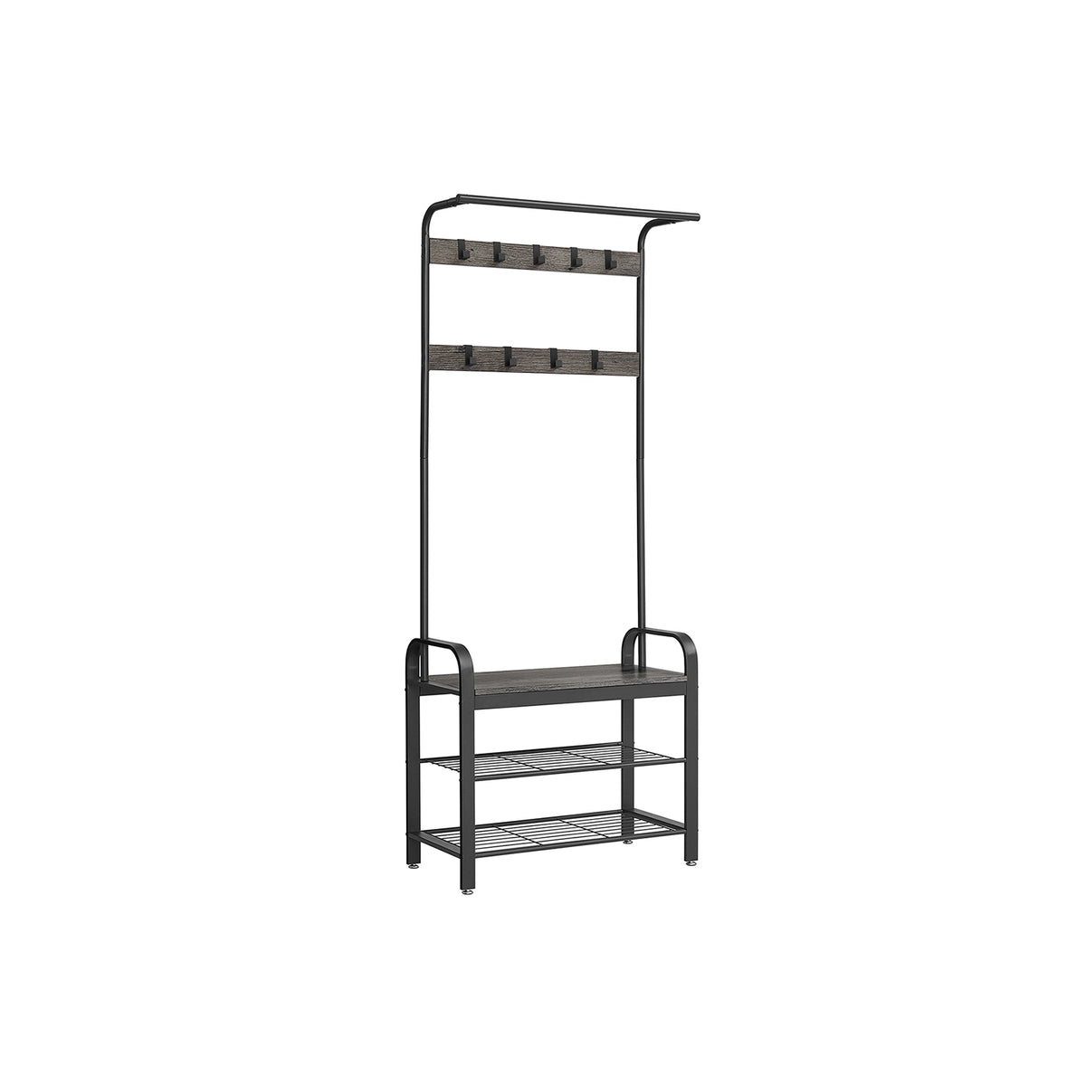 Coat Rack, Hall Tree with Shoe Bench for Entryway, Industrial Accent Furniture with Steel Frame