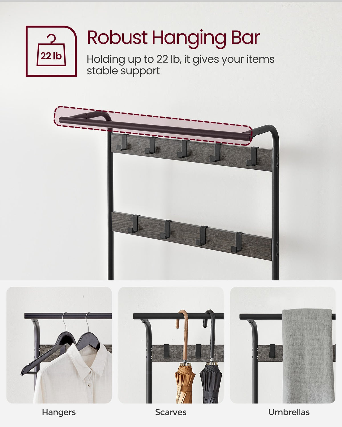 Coat Rack, Hall Tree with Shoe Bench for Entryway, Industrial Accent Furniture with Steel Frame