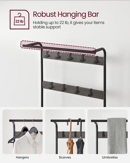 Coat Rack, Hall Tree with Shoe Bench for Entryway, Industrial Accent Furniture with Steel Frame