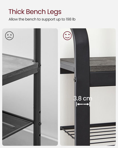 Coat Rack, Hall Tree with Shoe Bench for Entryway, Industrial Accent Furniture with Steel Frame
