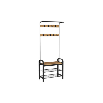 Coat Rack, Hall Tree with Shoe Bench for Entryway, Industrial Accent Furniture with Steel Frame