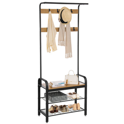 Coat Rack, Hall Tree with Shoe Bench for Entryway, Industrial Accent Furniture with Steel Frame