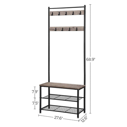 Vintage Coat Rack | Shoe Bench | Hall Tree for Entryway