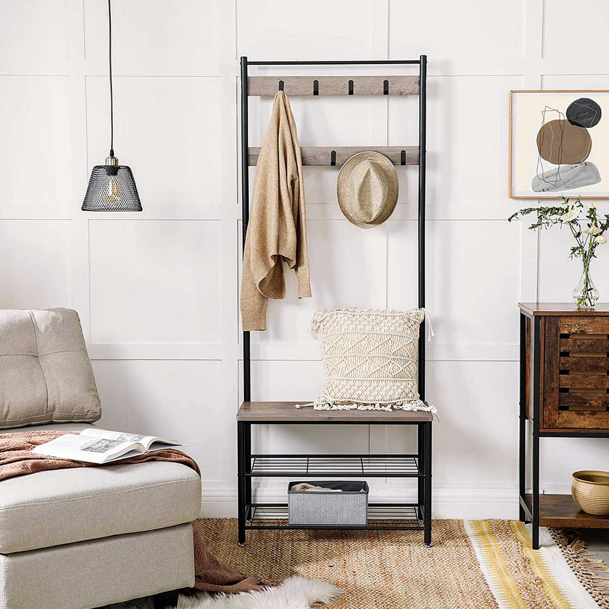 Vintage Coat Rack | Shoe Bench | Hall Tree for Entryway