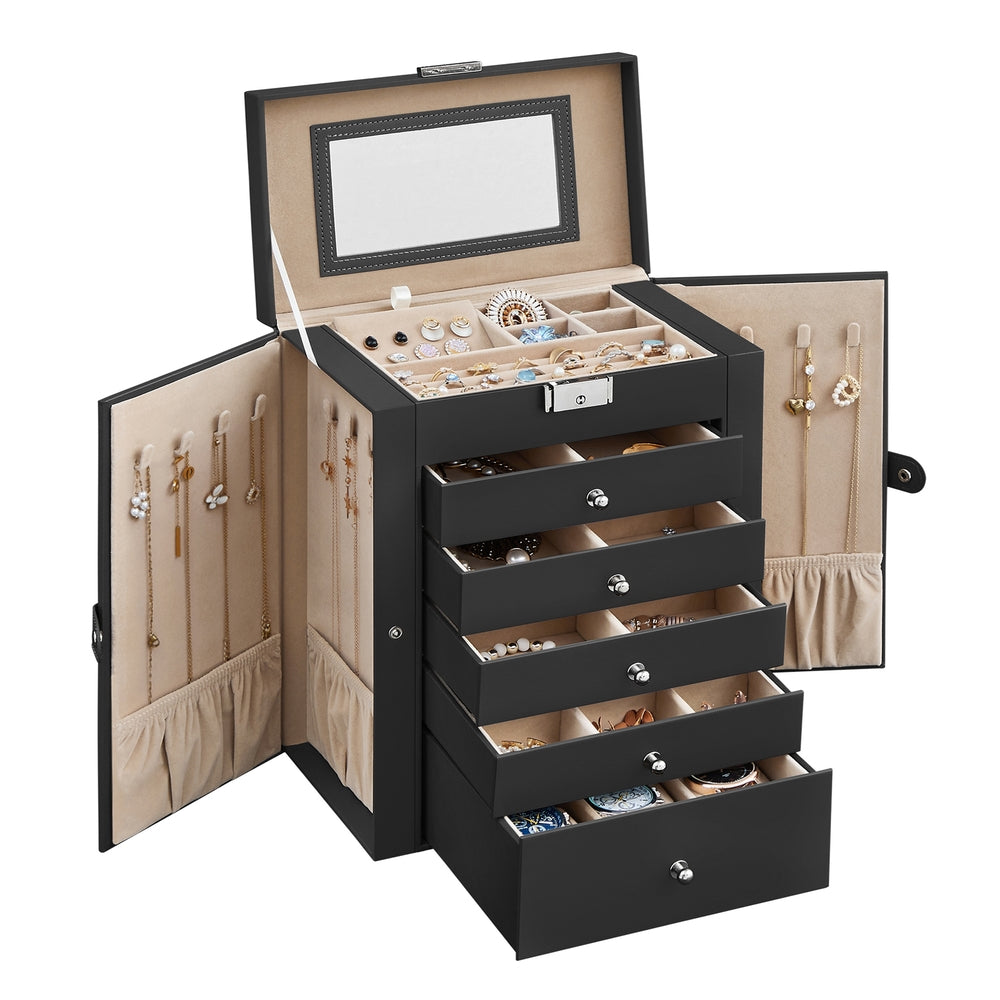 Jewelry Box, 6-Tier Large Jewelry Case with Drawers, Mirror and Lock