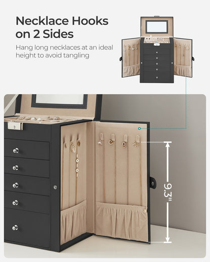 Jewelry Box, 6-Tier Large Jewelry Case with Drawers, Mirror and Lock