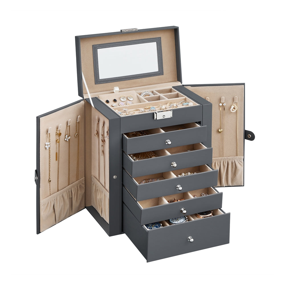 Jewelry Box, 6-Tier Large Jewelry Case with Drawers, Mirror and Lock