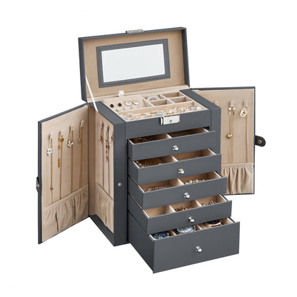 Jewelry Box, 6-Tier Large Jewelry Case with Drawers, Mirror and Lock