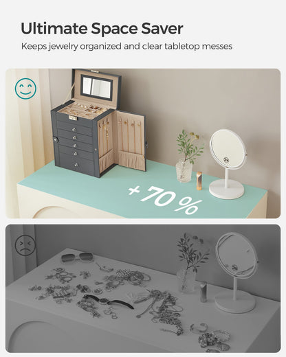 Jewelry Box, 6-Tier Large Jewelry Case with Drawers, Mirror and Lock