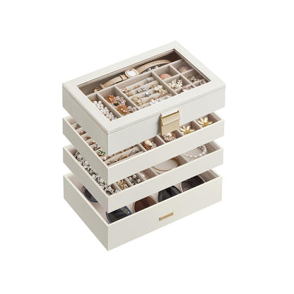 4-Tier Stackable Jewelry Trays with Glass Lid