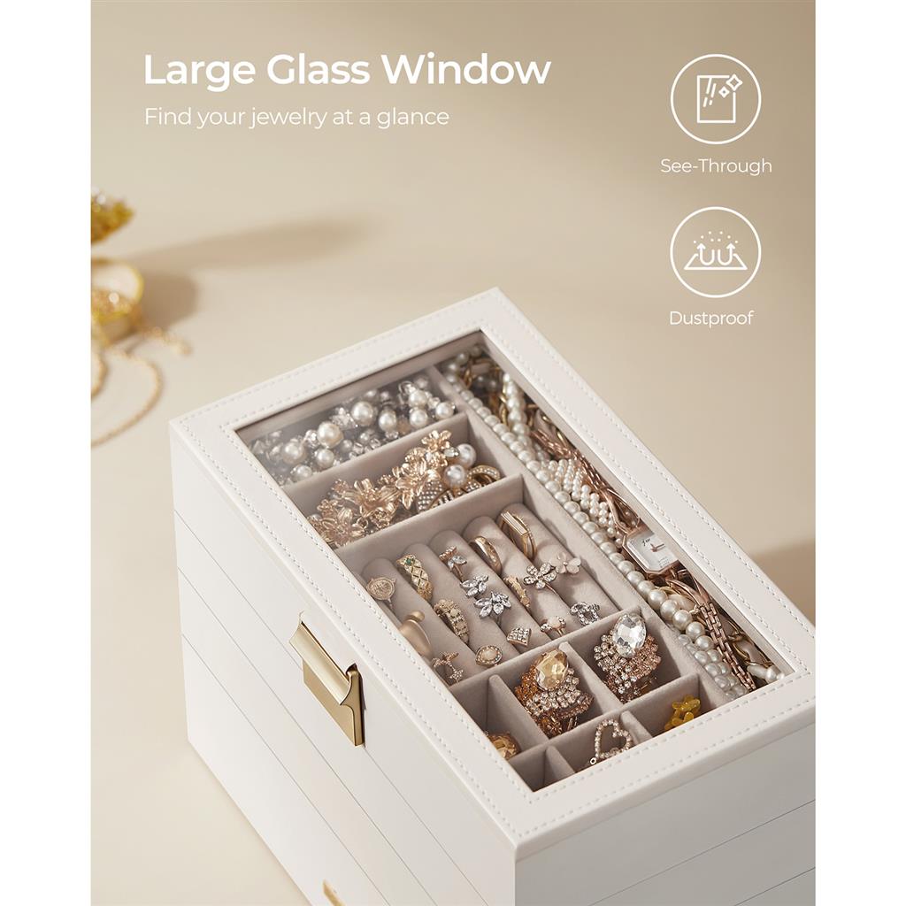 4-Tier Stackable Jewelry Trays with Glass Lid