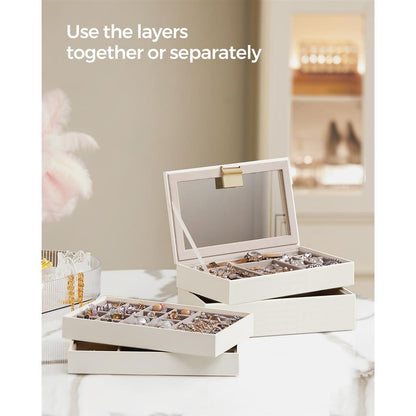 4-Tier Stackable Jewelry Trays with Glass Lid