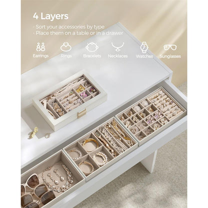 4-Tier Stackable Jewelry Trays with Glass Lid